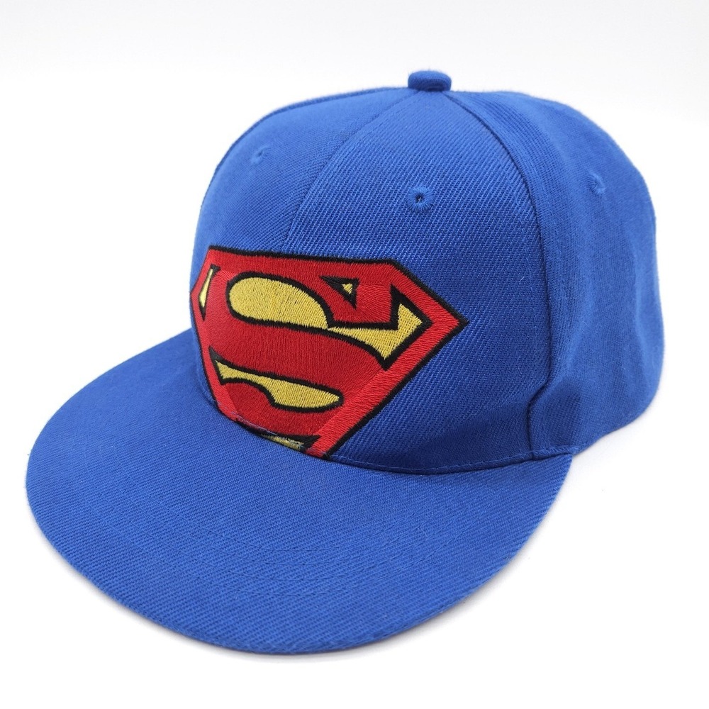 Six Flags Blue Superman Snapback Hat Flat Brim DC Comics Theme Park Ball Cap